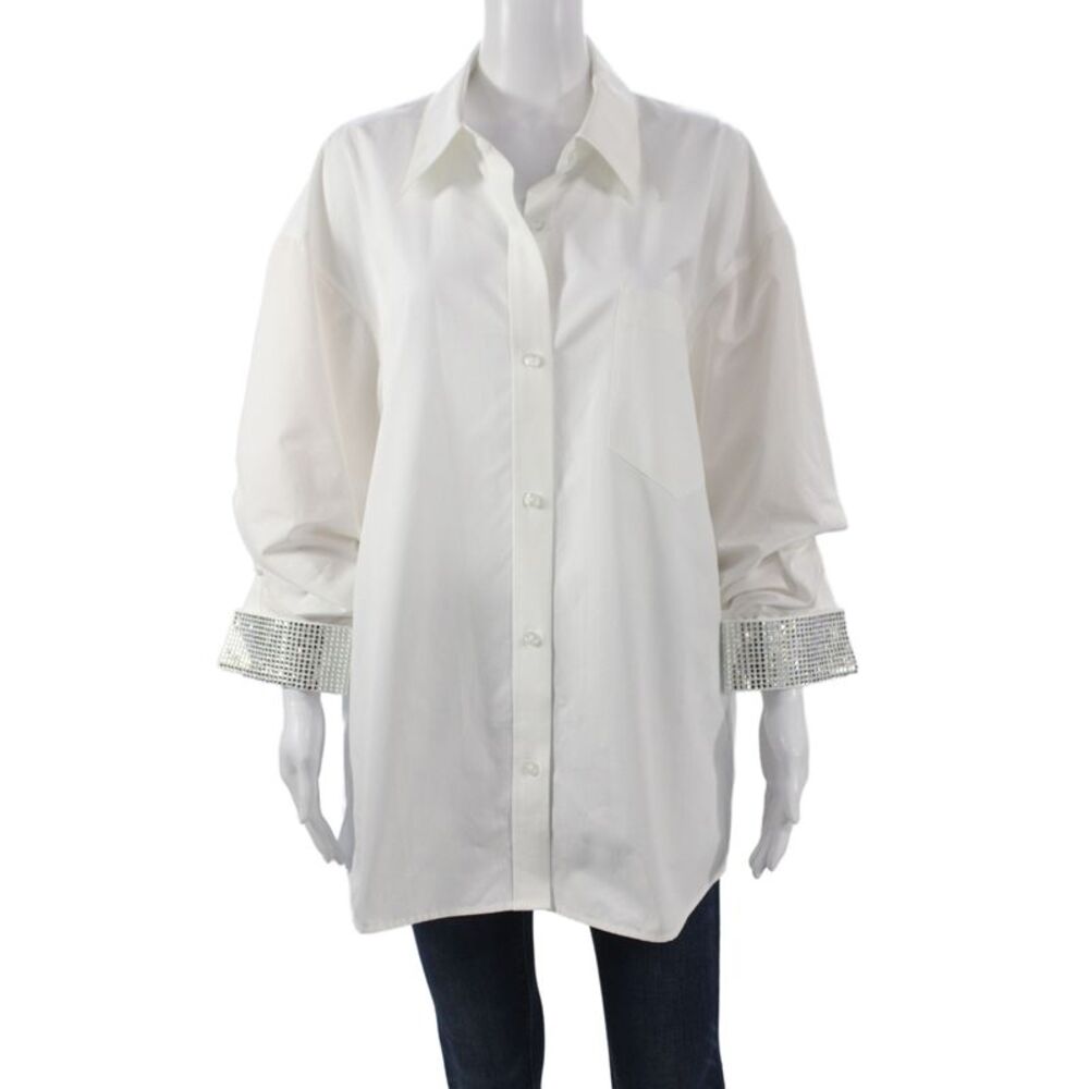 Alexander Wang Womens 3/4 Sleeve Tunic Button-Up White Cotton Blend Size L